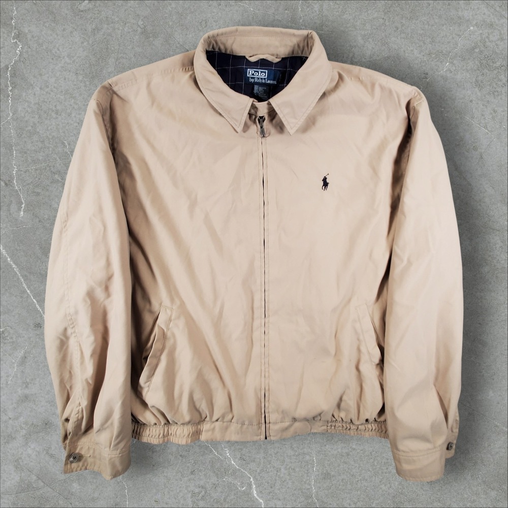 Polo Ralph Lauren Harrington Jacket Men XL Tan Beige Plaid Lined Windbreaker